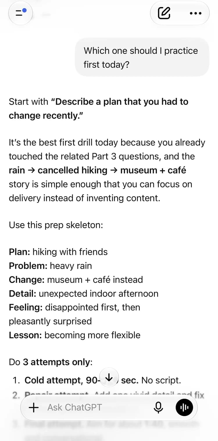 ChatGPT answering: Which one should I practise first today?